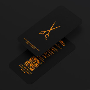 Cartão De Visita Barbearia Minimal Barbershop Preto Laranja Tesoura