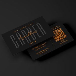 Cartão De Visita Barbearia Minimal Móvel Barbeiro Preto Laranja