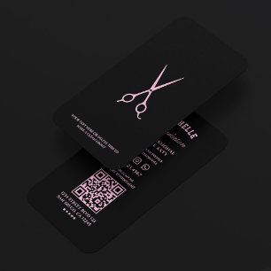 Cartão De Visita Barbearia Minimal Preto Tesoura Rosa Barbershop