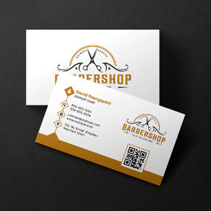 Cartão De Visita Barbearia Minimalista Branca & Marrom Enferrujado 