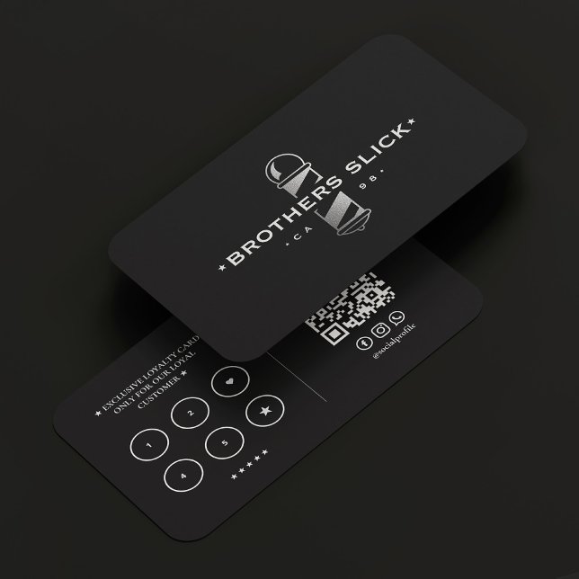 Cartão De Visita Barbearia Moderna Barber Silver Pole Loyalty Black (Modern Barbershop Barber Silver Pole Loyalty Black Business Card
)