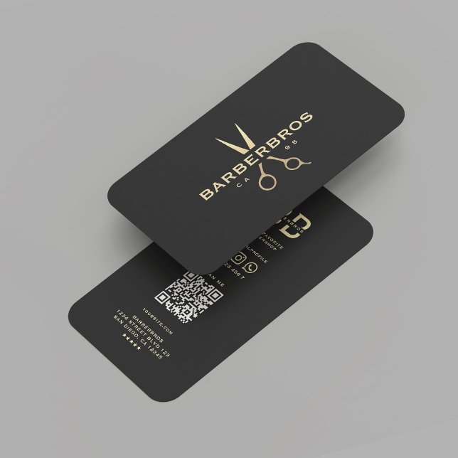 Cartão De Visita Barbearia Moderna Dourada Tesoura Black Dourada Ba (Modern Barbershop Gold Scissor Black Gold Barber Business Card
)