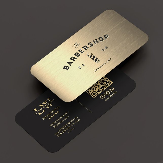Cartão De Visita Barbearia Moderna - Polo Elegante Negro Dourado (Modern Barbershop Barber Pole Elegant Black Gold Business Card
)