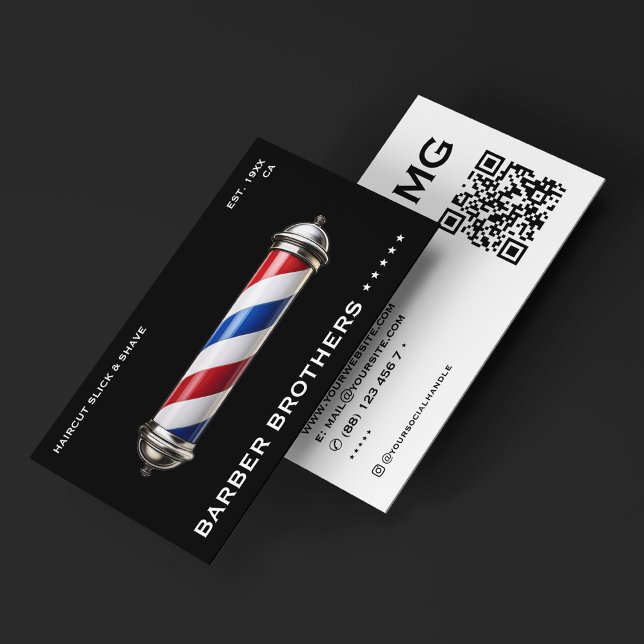 Cartão De Visita Barbearia Negra Clássica Clássica do Polo Barbeiro (Modern Classic Barber Pole Black Barbershop Business Card
)