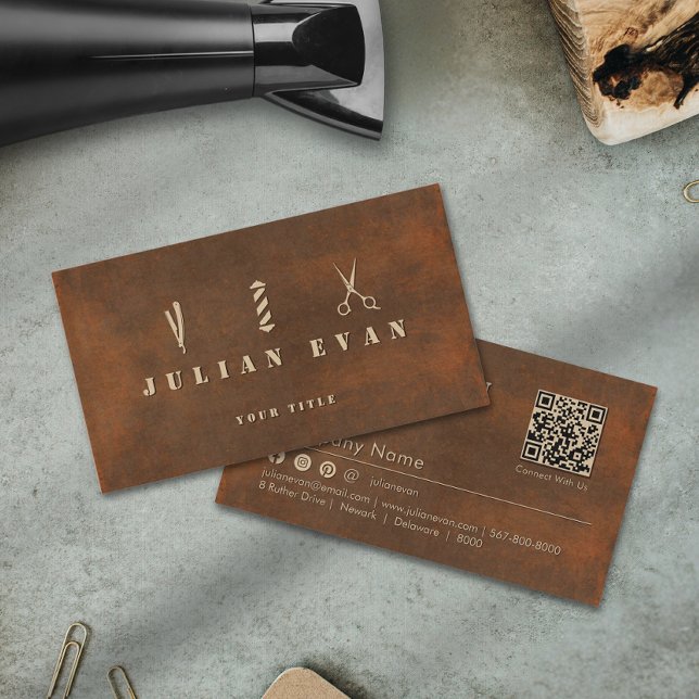 Cartão De Visita Barbearia Polar de Tesoura de Aço Russo (Rustic Steel Baber Scissors Pole Barbershop Business Card )