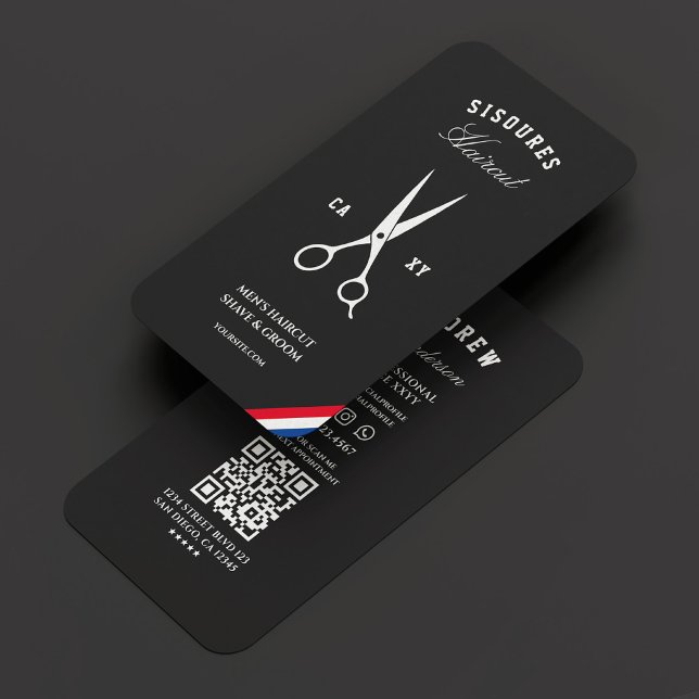 Cartão De Visita Barbearia Preta Vermelho Azul Branco Barbeiro Mode (Barbershop Black Red Blue White Modern Barber Business Card
)