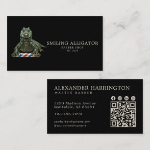 Cartão De Visita Barbearia Profissional Código Qr Jacaré Esmeralda