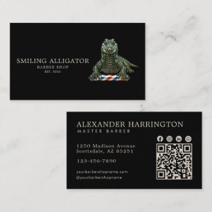 Cartão De Visita Barbearia Profissional Código Qr Jacaré Esmeralda