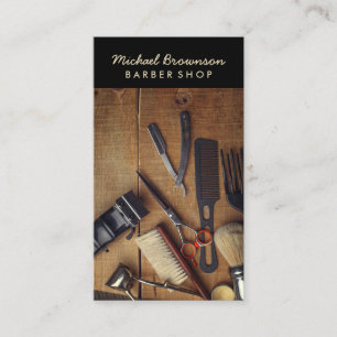 Cartão De Visita Barbearia Retro de Madeira Rústica Estilo Hipster