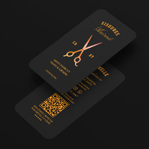 Cartão De Visita Barbearia Tesoura Laranja Preta Minimalista