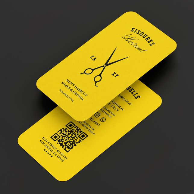 Cartão De Visita Barbearia - Tesoura Preta Amarelo - Barbeiro Moder (Barbershop Yellow Black Scissors Modern Barber Business Card
)