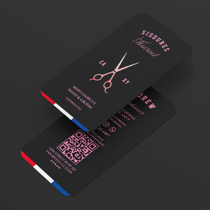Cartão De Visita Barbearia Tesoura Rosa Preto Vermelho Branco Azul