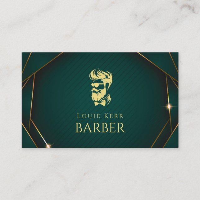 Cartão De Visita Barbearia Verde E Dourada (Frente)