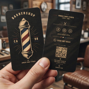 Cartão De Visita Barbearia Vintage Poste de Barbeiro Escuro Persona