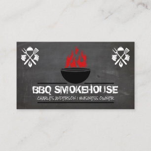 Cartão De Visita Barbecue Grill e Fire   Madeira de quadro