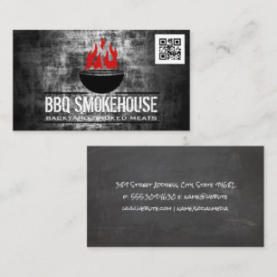 Cartão De Visita Barbecue Grill em Fogo   código qr