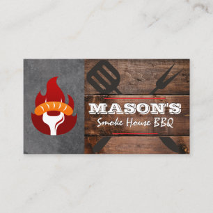 Cartão De Visita Barbecue Wood   Cozinhar Ferramentas Salsicha Logo