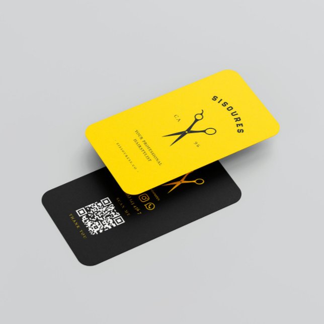 Cartão De Visita Barbeiro Amarelo de Hairstylist com Tesoura (Barbershop Scissors Hairstylist Yellow Barber Business Card
)