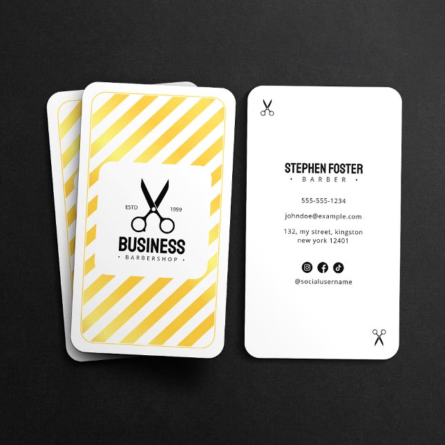 Cartão De Visita Barbeiro Compro Moderno Barbearia Barbearia Branca (Criador carregado)