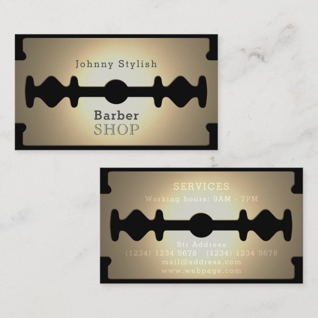 Cartão De Visita Barbeiro de lâmina de barro compre brilho de ouro (Frente/Verso)