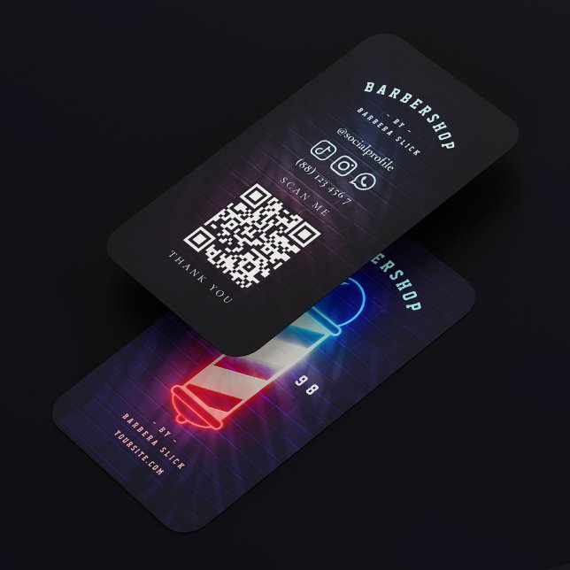 Cartão De Visita Barbeiro moderno polonês Neon Barber (Barbershop Neon Barber's Pole Modern Barber Business Card
)