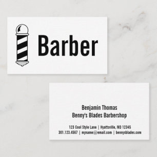Cartão De Visita Barbeiro Negro e Branco do Polo de Barbearia