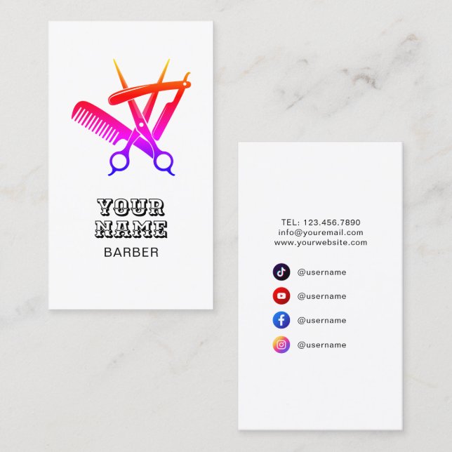 Cartão De Visita Barber - Barbearia Profissional de Stylist de Cabe (Frente/Verso)