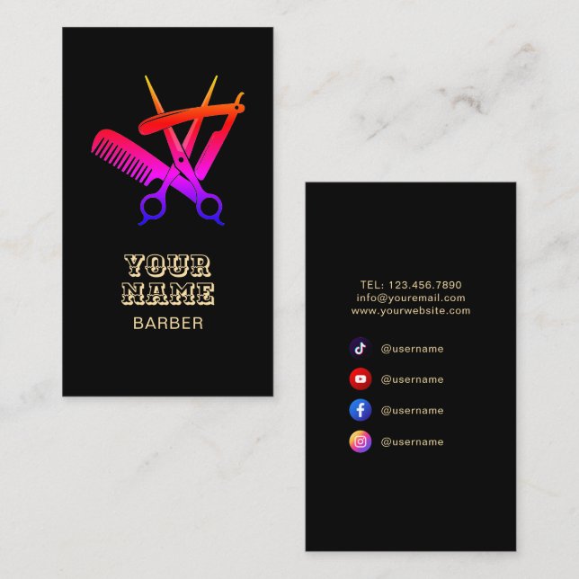 Cartão De Visita Barber - Barbearia Profissional de Stylist de Cabe (Frente/Verso)