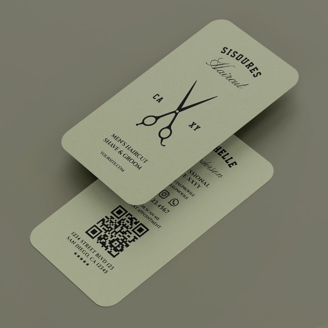 Cartão De Visita Barber Barbershop Tesoura Sage Modern Hair Stylist (Barber Barbershop Scissor Sage Modern Hair Stylist Business Card
)