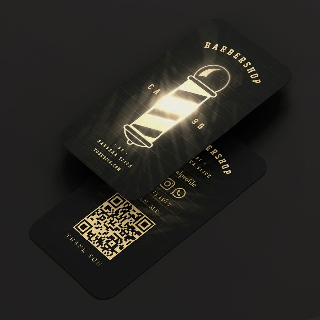 Cartão De Visita Barber Black Dourado Poli Retro Moderno Barbershop (Barber Black Gold Pole Retro Modern Barbershop Business Card
)