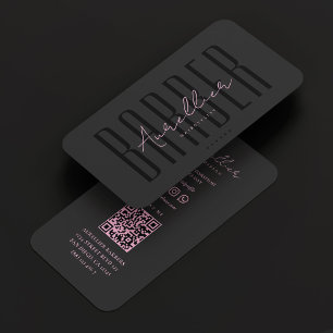 Cartão De Visita Barber Black Pink Script Hair Stylist Salon