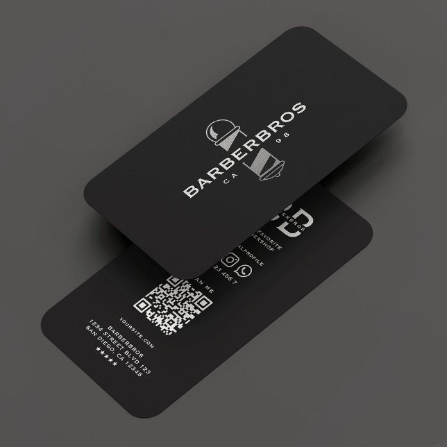 Cartão De Visita Barber Black Silver Pole Barbershop Moderno (Barber Black Silver Pole Barbershop Modern Business Card
)