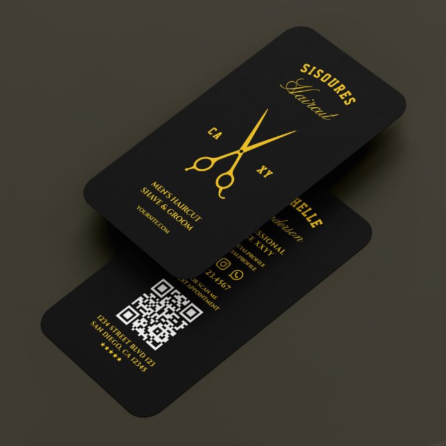 Cartão De Visita Barber Black Yellow Barbershop Tesoura Moderna (Barber Black Yellow Barbershop Scissors Modern Business Card
)