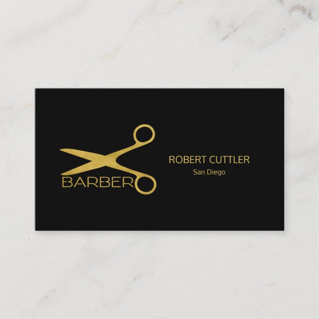 Cartão De Visita Barber compra luxo preto de ouro simples (Frente)