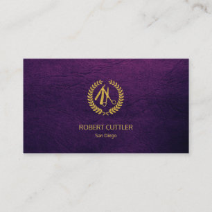 Cartão De Visita Barber compra luxo simples aparência de couro roxo
