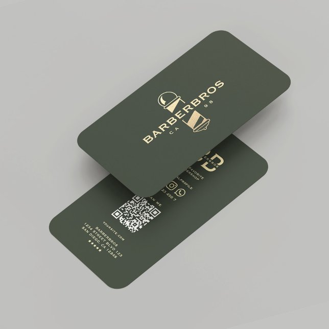 Cartão De Visita Barber Dourado Barber Policial Verde (Modern Barber Gold Barber Pole Barbershop Green Business Card
)