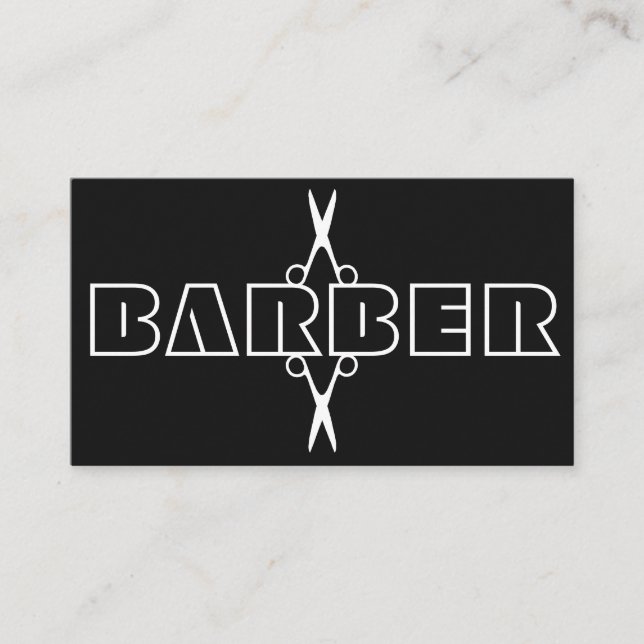 Cartão De Visita Barber escreve tesouras brancas e pretas modernas (Frente)