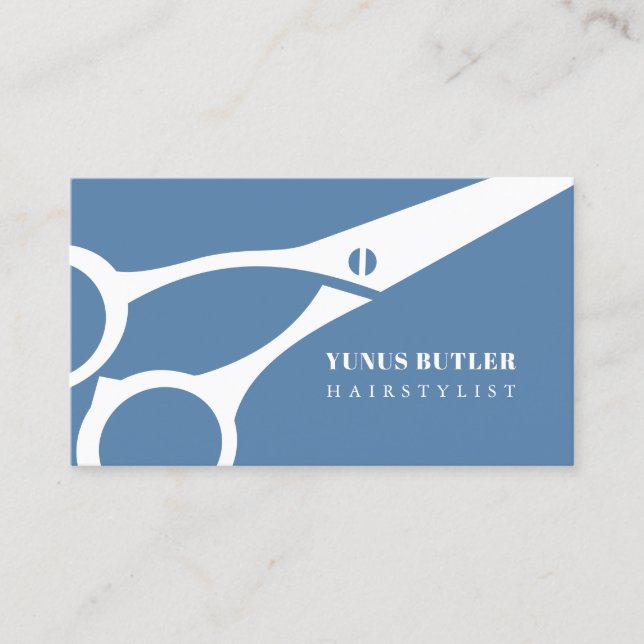 Cartão De Visita Barber Minimizador de Cabelo de Tesoura Azul Dusty (Frente)