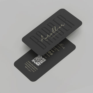 Cartão De Visita Barber Moderno Barbershop Black Script Professiona