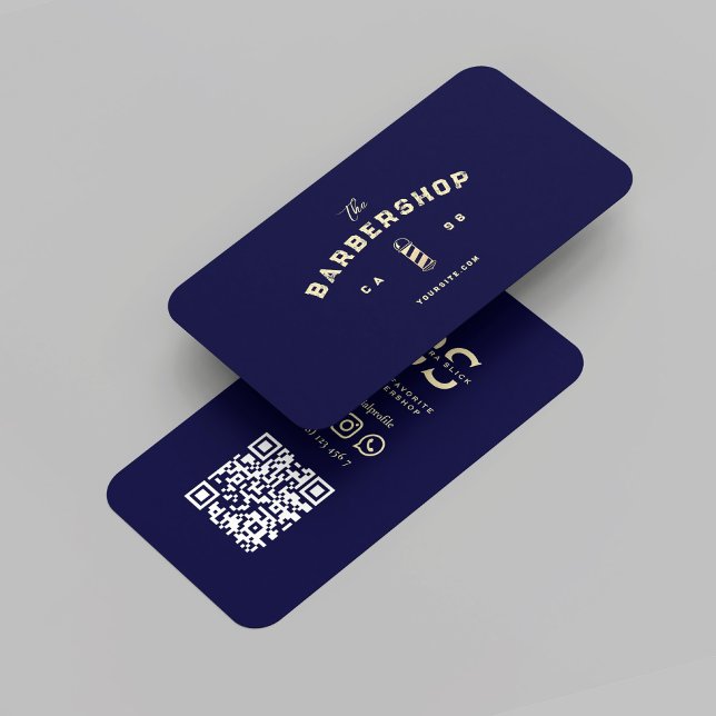 Cartão De Visita Barber Moderno Monograma Barbershop Azul-Noite-Méd (Modern Barber Monogram Barbershop Midnight Blue Business Card
)