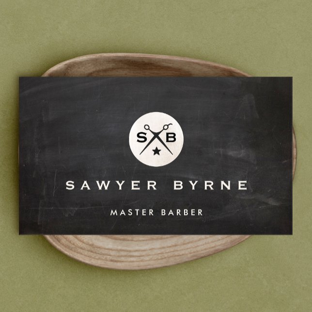 Cartão De Visita Barber Monogramas Tesoura Black Barbershop (Criador carregado)