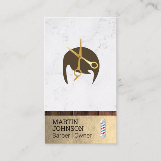 Cartão De Visita Barber Pole | Cabelo Na moda de tesoura de barbeir (Frente)