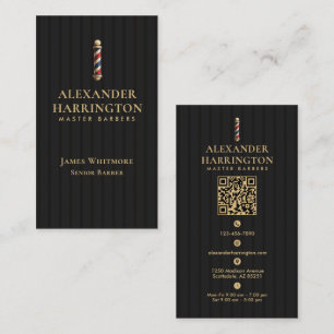 Cartão De Visita Barber Pole Preto Marfim Barbearia Cabeleireiro