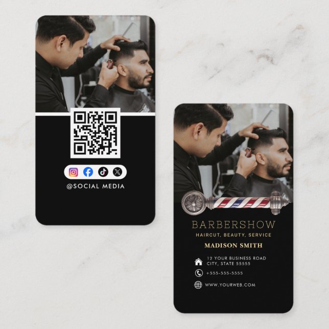 Cartão De Visita Barber Shop Hair Stylist Professional Barbershop (Frente/Verso)