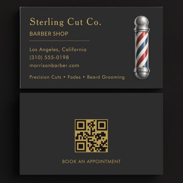 Cartão De Visita Barber Shop QR Code Professional (Criador carregado)