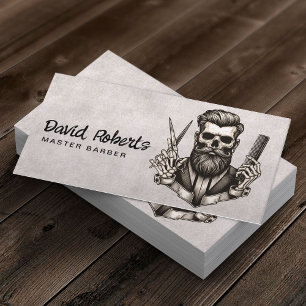 Cartão De Visita Barber Skull Barbershop Vintage Hair Stylist