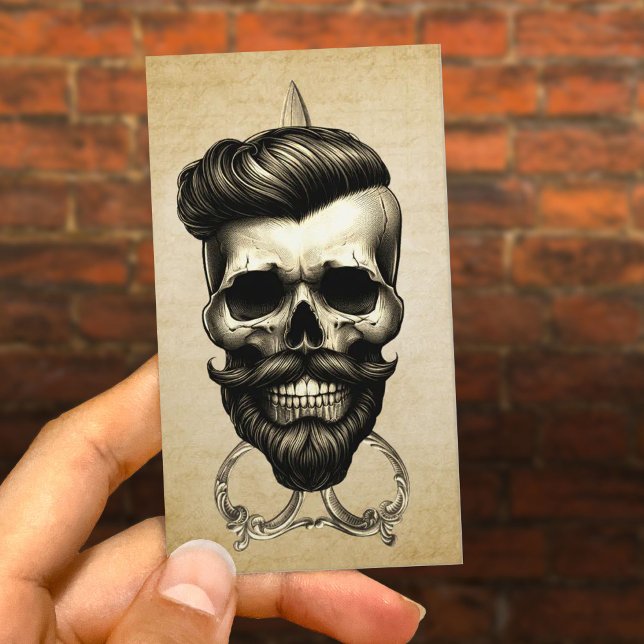Cartão De Visita Barber Skull Na moda Hair Stylist (Criador carregado)