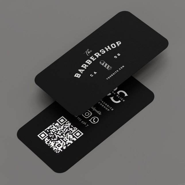 Cartão De Visita Barber Vintage de Cinza Negra (Barbershop Black Grey Pole Barber Vintage Business Card
)