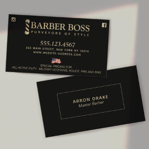 Cartão De Visita Barberaria Patriótica Preta e Dourada