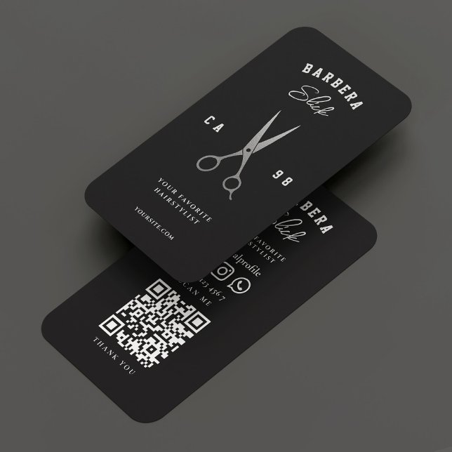 Cartão De Visita Barbershop Barber Black Silver Tesoura Moderna (Barbershop Barber Black Silver Scissors Modern Business Card
)